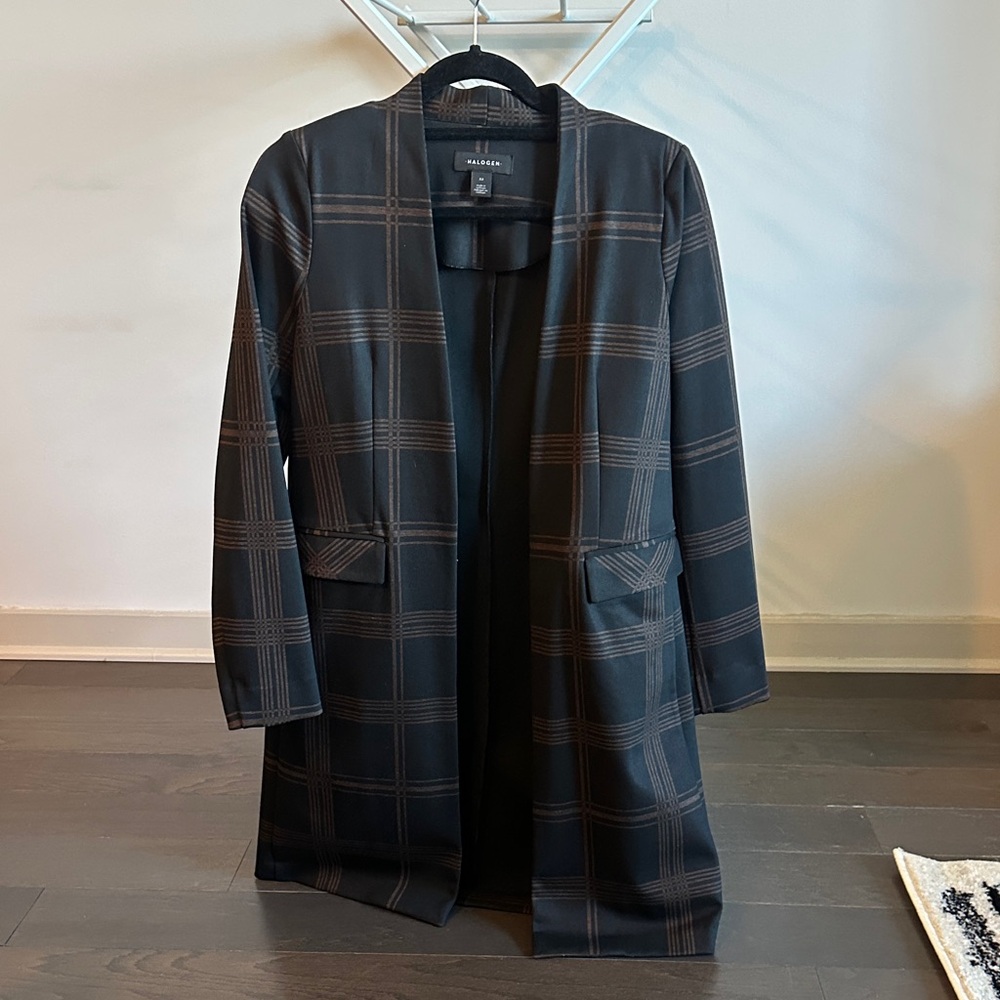Halogen Charcoal Plaid Open Front Jacket